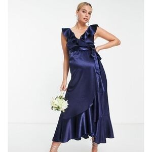 Little Mistress Maternity Frill Wrap Dress In Navy Size US 8 NWT